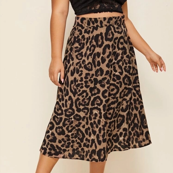 New 🌹 Casual Leopard Midi Plus Size Skirt - Picture 2 of 4
